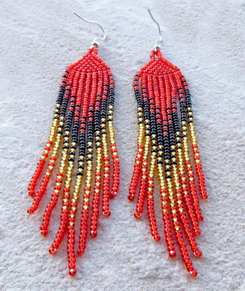 African Beaded Earrings Ilala Red Gold Black