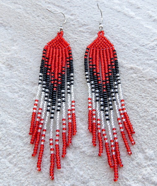 African Beaded Earrings Ilala Red Silver Black
