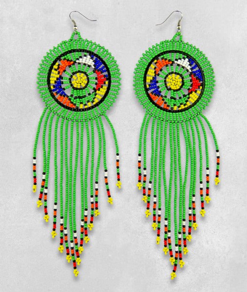Large Circle Tassel Earrings Green