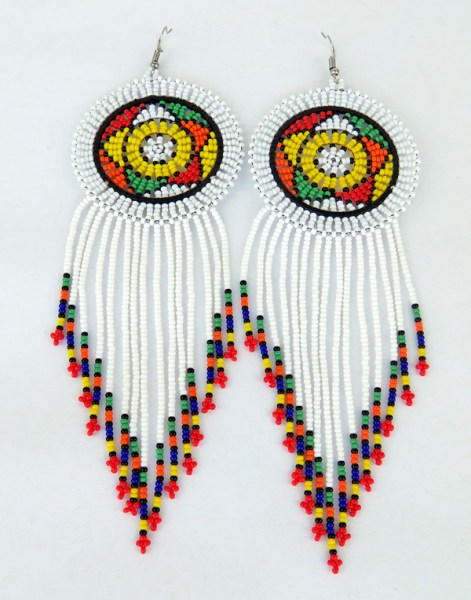 Large Circle Tassel Earrings White