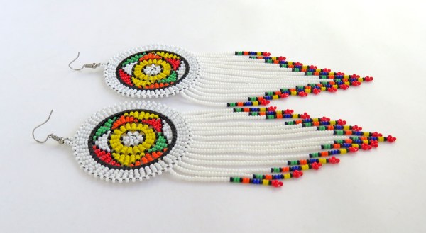 african beaded earrings large circle tassel white 28