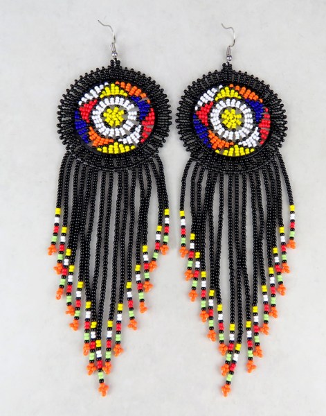 Large Circle Tassel Earrings Black