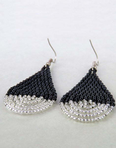 African Beaded Earrings Simbithi Black Silver