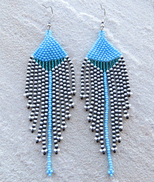 African Beaded Earrings Timbavati Blue Jade Black White