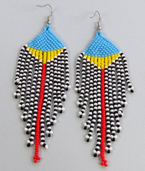 African Beaded Earrings Timbavati Blue Yellow Red Black White