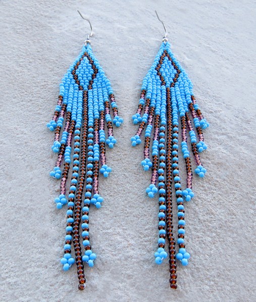 African Beaded Earrings Mkuze Aqua Copper Chocolate