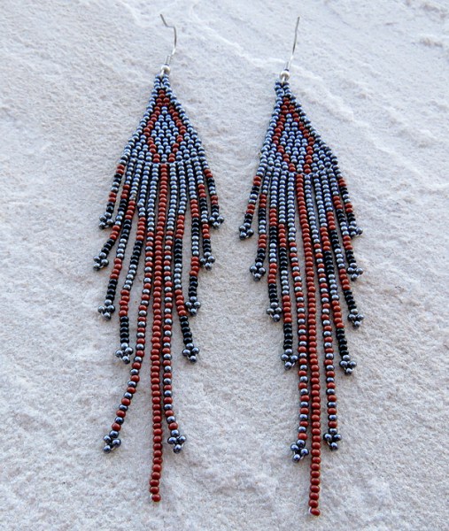 African Beaded Earrings Mkuze Black Brown Metallic