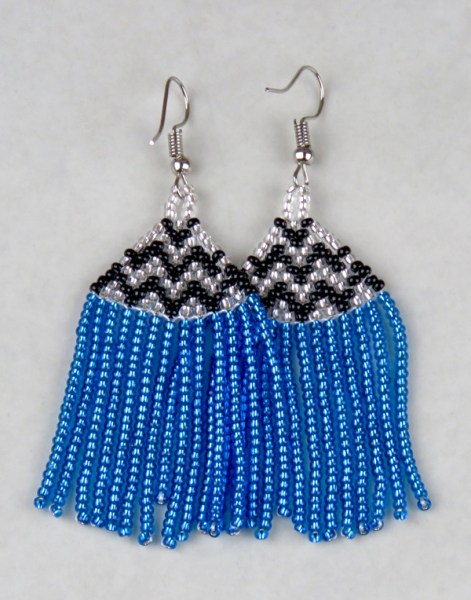 African Beaded Earrings Phinda Blue Silver Black