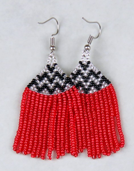 African Beaded Earrings Phinda Red Silver Black