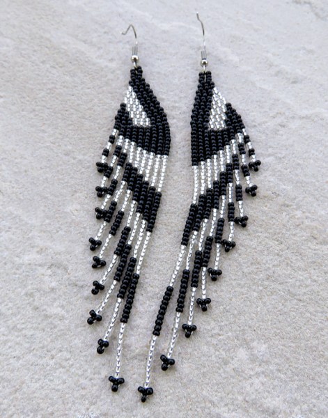 African Beaded Earrings Savuti Silver Black