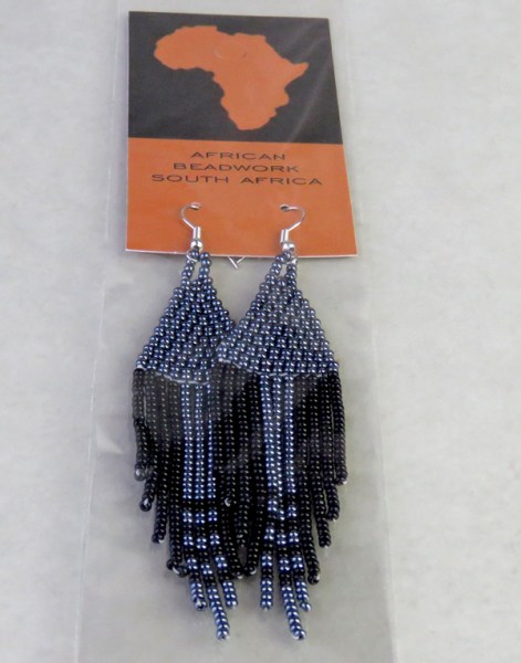 African Beaded Earrings Shiduli Black Metallic Grey