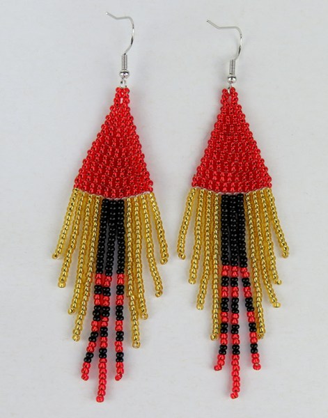 African Beaded Earrings Shiduli Red Gold Black