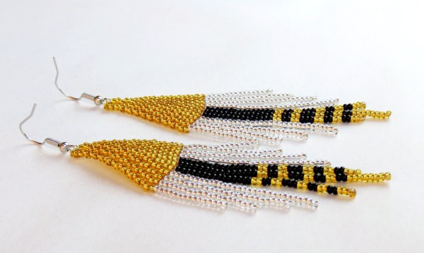african beaded earrings shiduli gold silver black 2