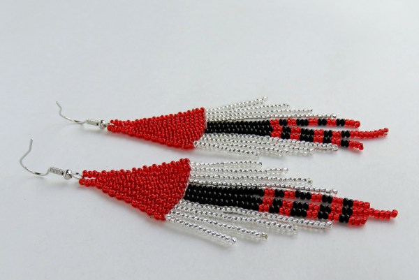 african beaded earrings shiduli red silver black 1
