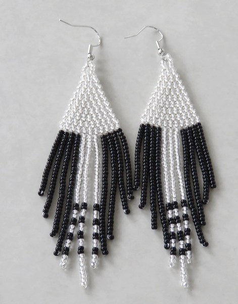 African Beaded Earrings Shiduli Silver Black