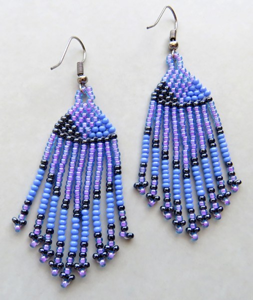 Beaded Short Tassel Earrings Lillac Blue Metallic