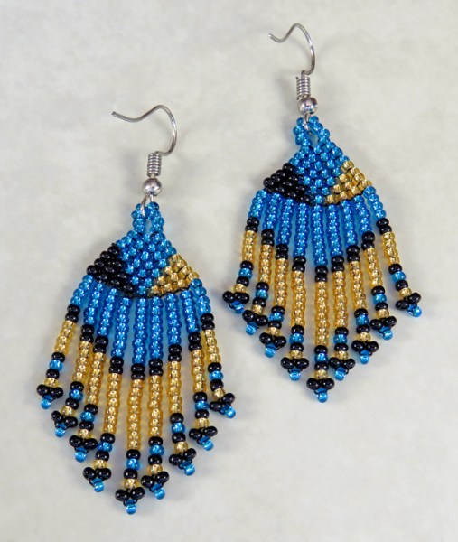 Beaded Short Tassel Earrings Blue Gold Black