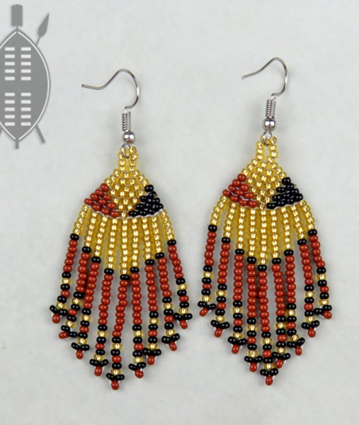 Beaded Short Tassel Earrings Gold Black Brown