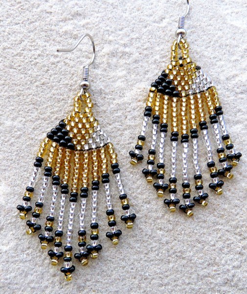 Beaded Short Tassel Earrings Gold Silver Black