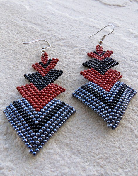 African Beaded Earrings Singita Black Brown Metallic Grey