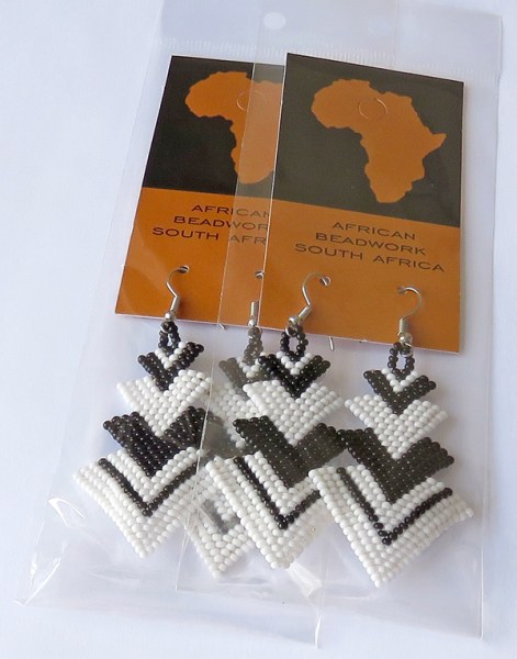 African Beaded Earrings Singita Black White