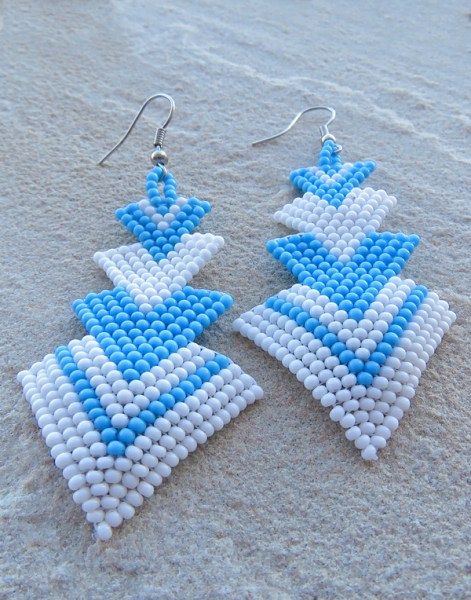 African Beaded Earrings Singita Xhosa Blue White