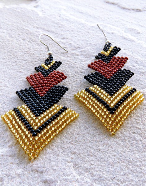 Gold Brown Black African Beaded Earrings Singita