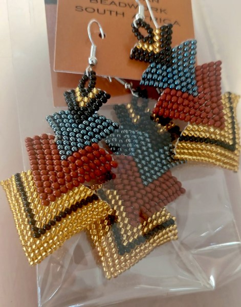 African Beaded Earrings Singita Gold Black Brown Metallic Grey