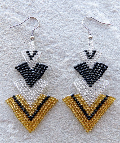 African Beaded Earrings Singita Gold Silver Black