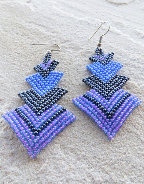 African Beaded Earrings Singita Lilac Blue Metallic Grey