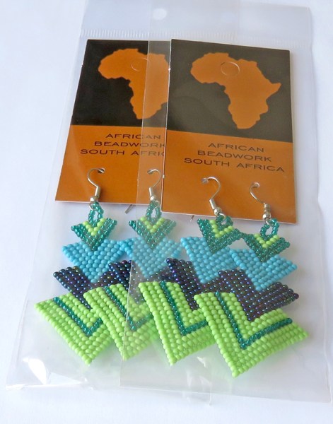 African Beaded Earrings Singita Lime Nebula Aqua Jade
