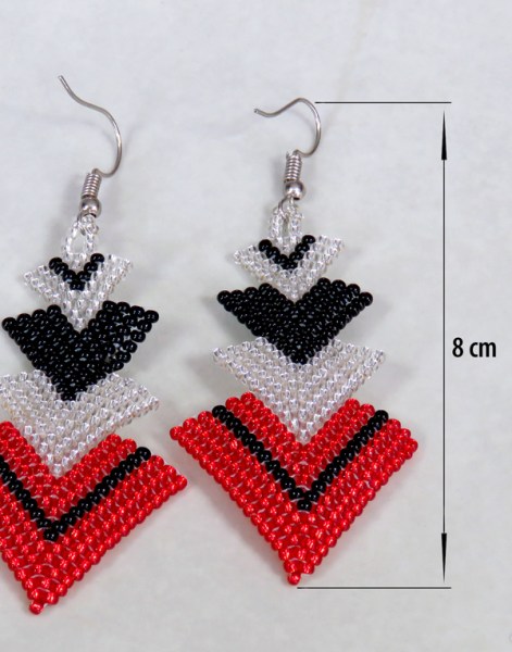 African Beaded Earrings Singita Red Silver Black