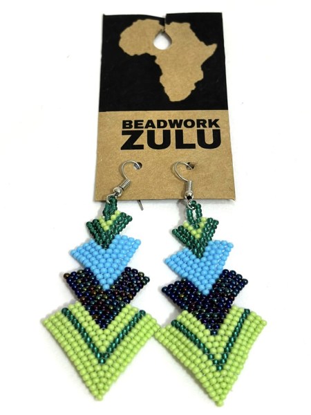 African Beaded Earrings Singita Lime Nebula Aqua Jade