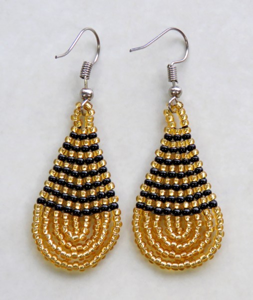 Small Beaded Ear Rings Teardrop Gold Black
