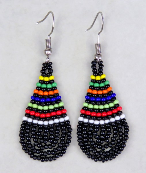 Small Beaded Ear Rings Teardrop African Colors  Black