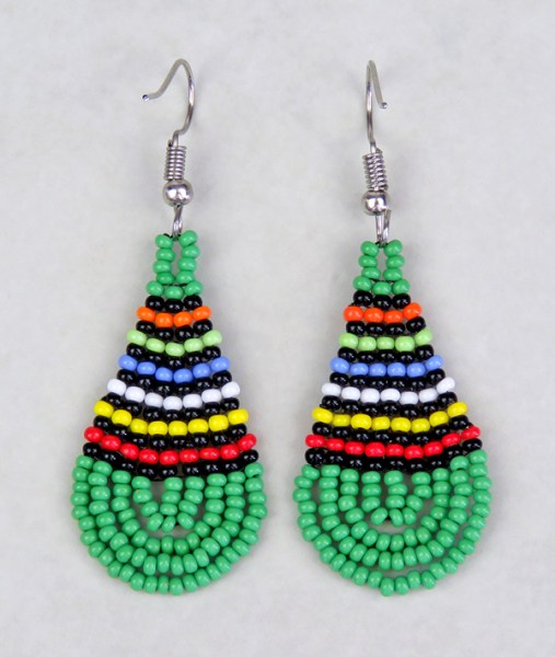Small Beaded Ear Rings Teardrop African Colors Green