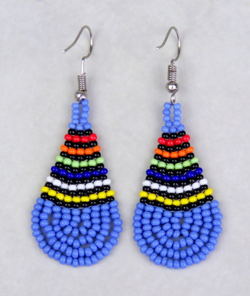 Small Beaded Ear Rings Teardrop African Colors Light Blue