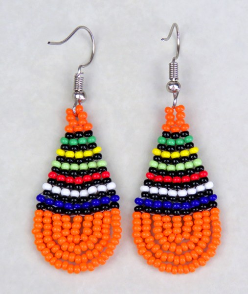 Small Beaded Ear Rings Teardrop African Colors  Orange