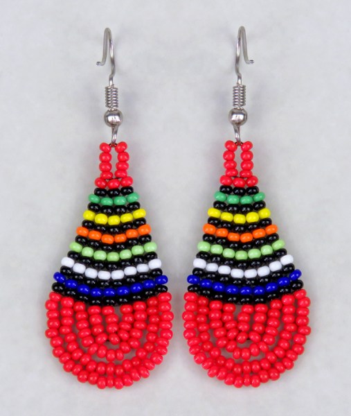 Small Beaded Ear Rings Teardrop African Colors Red