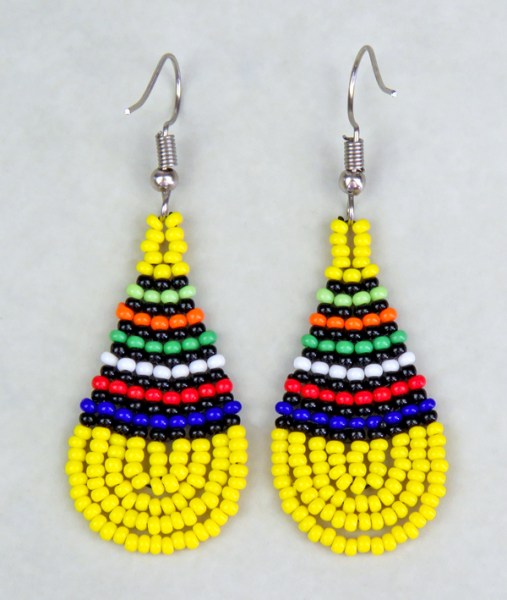 african beaded earrings small teardrop zulu colours yellow