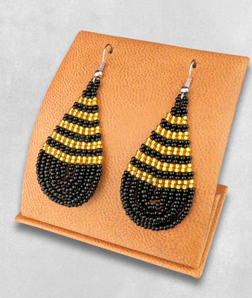 african beaded earrings teardrop large black gold 22