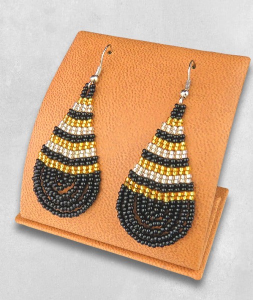 african beaded earrings teardrop large black gold silver 26