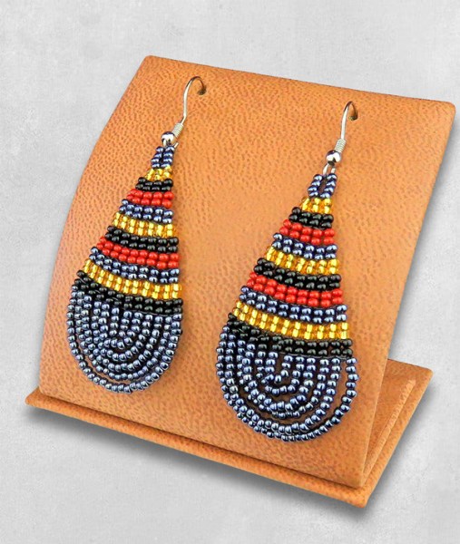 Large Beaded Ear Rings Teardrop Brown Black Gold Metallic