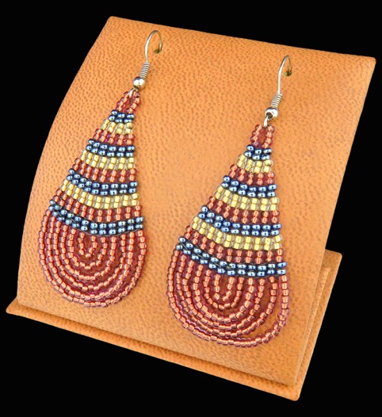 Large Beaded Ear Rings Teardrop Copper Metallic White-Gold