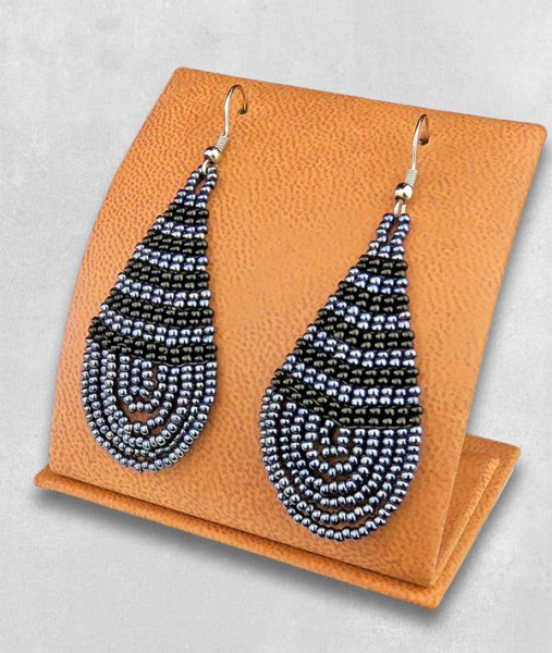Large Beaded Ear Rings Teardrop Metallic Black