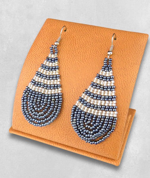Large Beaded Ear Rings Teardrop Metallic Silver