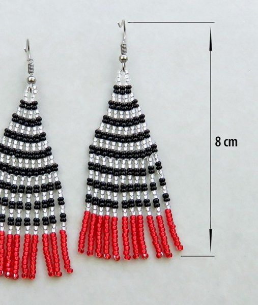 african beaded earrings tembe red silver black size