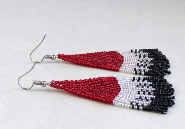 african beaded earrings thembe large red silver black 14