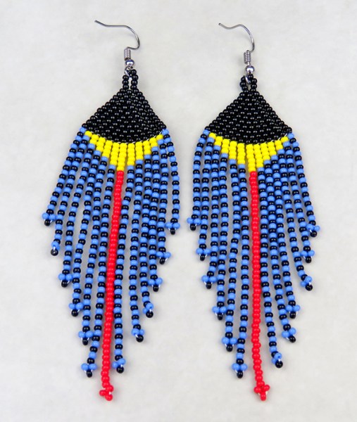African Beaded Earrings Timbavati Black Yellow Red Blue