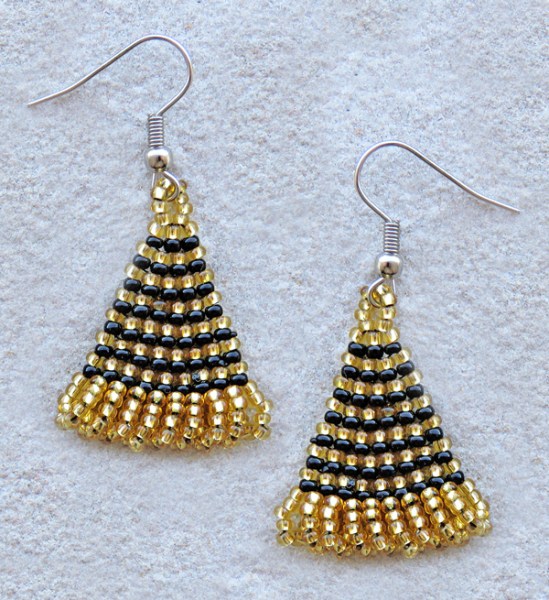African Beaded Earrings Zulu Triangle Gold Black